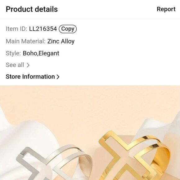 Cross cuff bracelet Gold tone - Picture 3 of 9